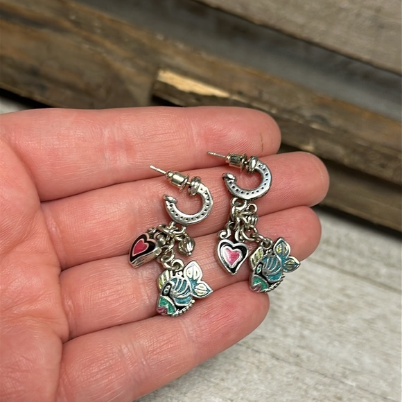 Brighton great shape tropical fantasy fish turquoise black pink heart earrings - Picture 2 of 4